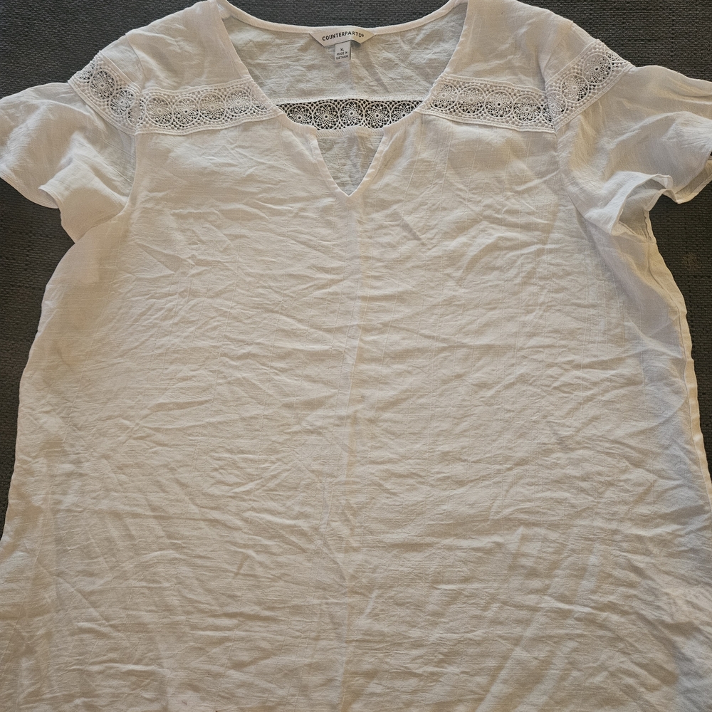 White Lace Trim Women Top